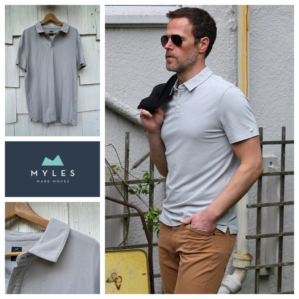 Myles Tour Polo Shirt Fog Gray Breathable Performance Casual Top Short Sleeve XL